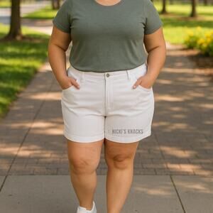 Lee Plus Size White Mid Rise Twill Shorts 5" Cotton Stretch Summer Casual Sze 20